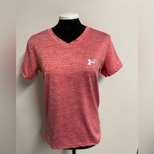 Under Armor Athletic Shirt, V-Neck, Pink, Dri-Fit, Women’s L. Fits like a M